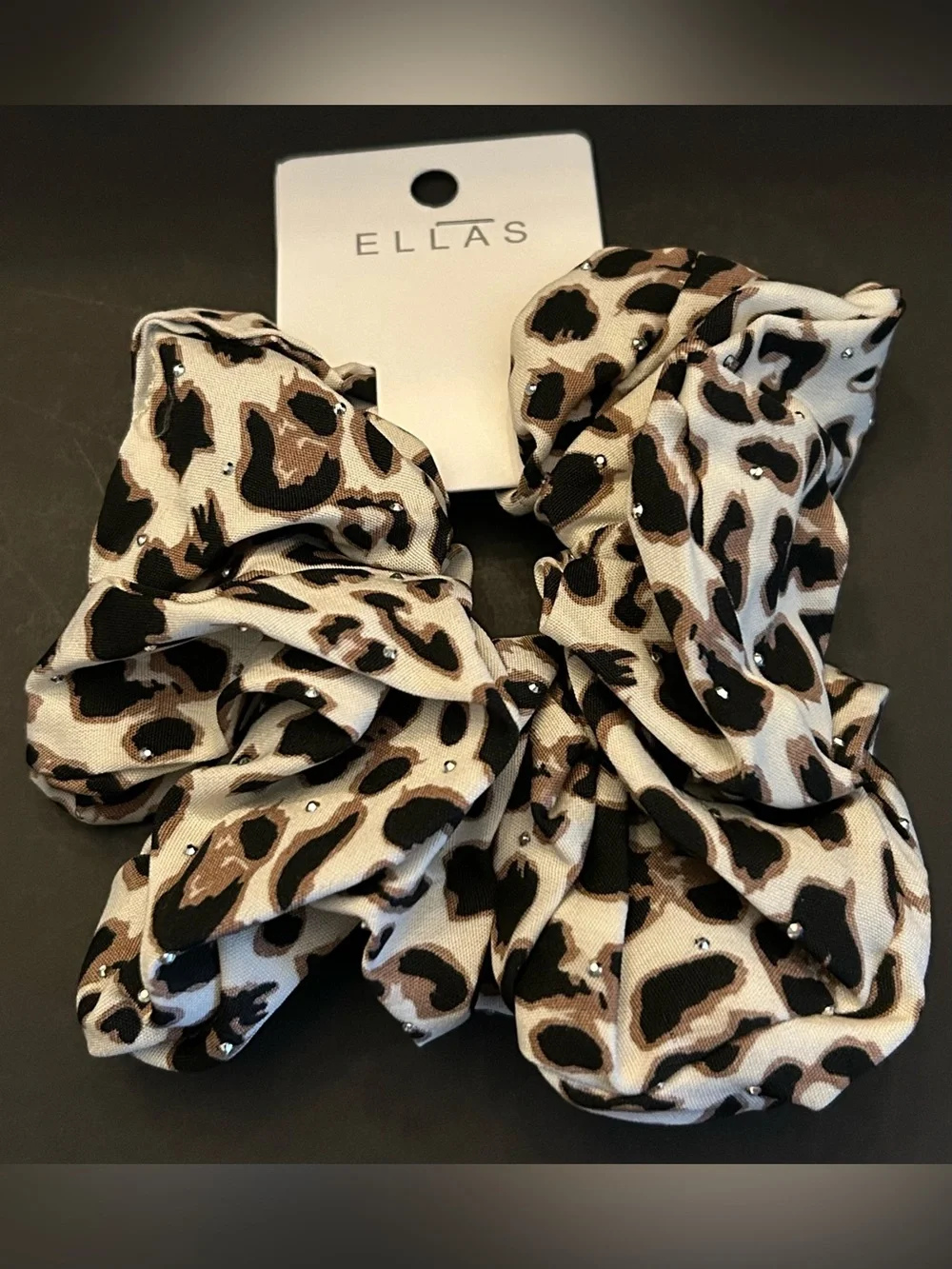 ELLAS Large Leopard Print Scrunchie Set of (4) Four: Black, White, Tan, Camel